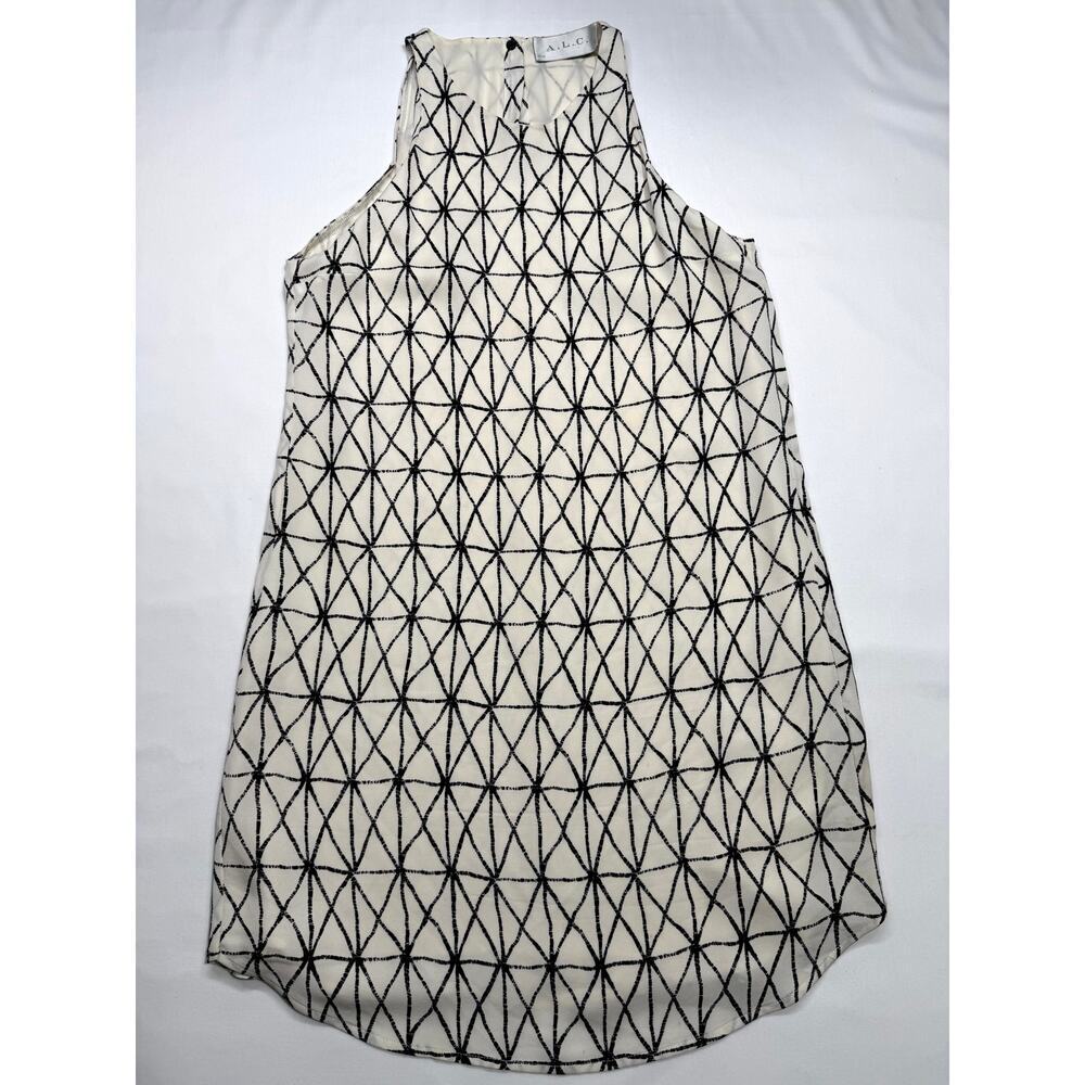 A.L.C. "Isabel" print 100% silk dress in white & black geometric pattern Size 2